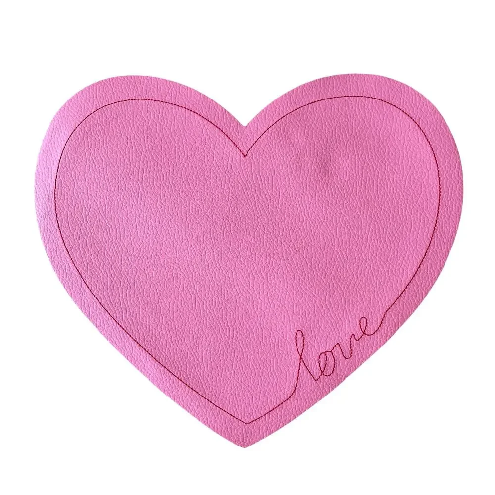 2pc Threshold Valentine Pink Faux Leather Heart Shaped Placemat Charger LOVE New